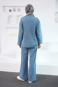 V Yaka Kimono Takım Buz Mavi