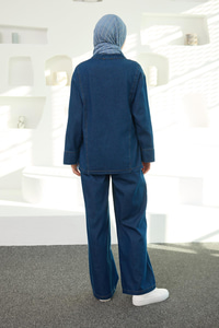 V Yaka Kimono Takım Koyu Mavi