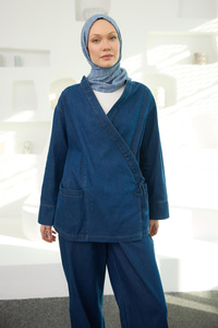 V Yaka Kimono Takım Koyu Mavi