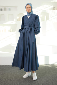 V Yaka Kot Elbise Koyu Mavi