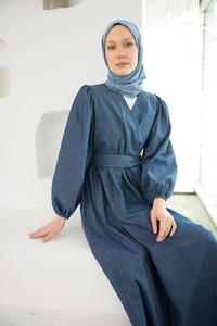 V Yaka Kot Elbise Koyu Mavi