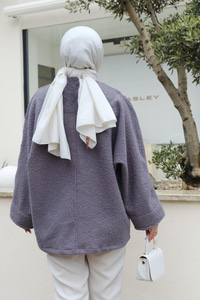 V Yaka Oversize Teddy Kazak Füme