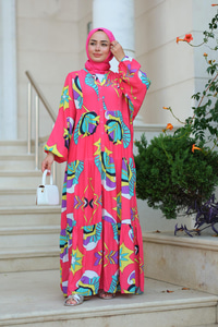 Varak Desen Elbise Fuşya