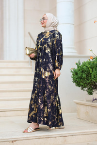 Varak Desen Elbise Lacivert