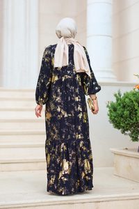 Varak Desen Elbise Lacivert