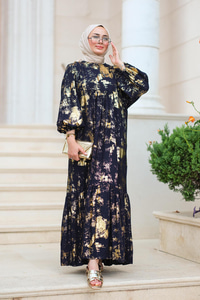 Varak Desen Elbise Lacivert