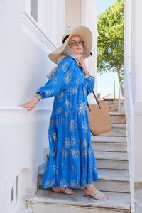 Varak Desenli Elbise Mavi