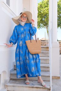 Varak Desenli Elbise Mavi