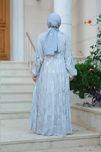 Varaklı Püsküllü Elbise Gri