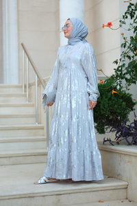 Varaklı Püsküllü Elbise Gri