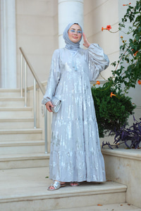 Varaklı Püsküllü Elbise Gri