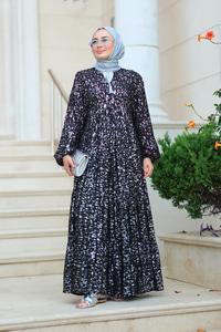 Varaklı  Püsküllü Elbise Siyah