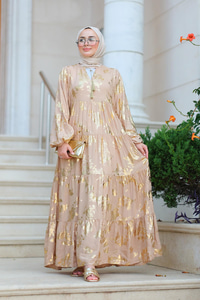 Varaklı Püsküllü Elbise Vizon