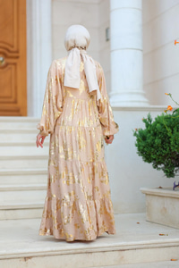 Varaklı Püsküllü Elbise Vizon