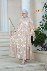 Varaklı Püsküllü Elbise vizon-gri