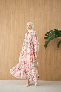 Vintage Çiçek Desen Elbise Bordo