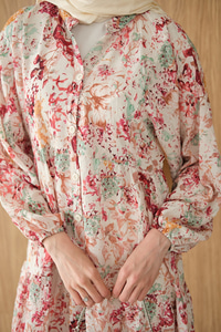 Vintage Çiçek Desen Elbise Bordo