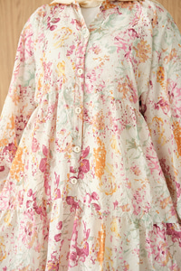 Vintage Çiçek Desen Elbise Mürdüm