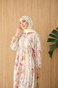 Vintage Çiçek Desen Elbise Mürdüm