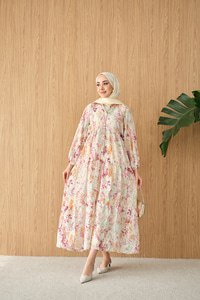 Vintage Çiçek Desen Elbise Mürdüm