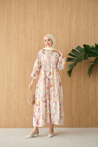 Vintage Çiçek Desen Elbise Mürdüm