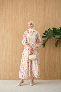 Vintage Çiçek Desen Elbise Mürdüm