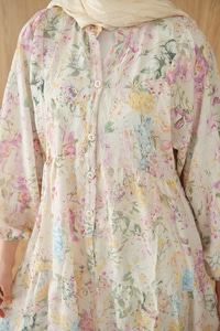 Vintage Çiçek Desen Elbise Su Yeşil