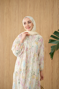 Vintage Çiçek Desen Elbise Su Yeşil