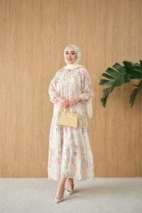 Vintage Çiçek Desen Elbise Su Yeşil