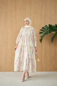 Vintage Çiçek Desen Elbise Su Yeşil