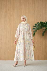 Vintage Çiçek Desen Elbise Su Yeşil