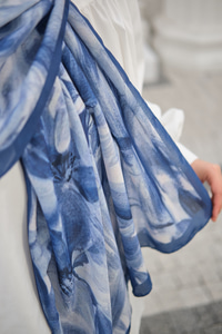 Vintage Desen Şal İndigo Mavi