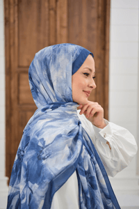 Vintage Desen Şal İndigo Mavi