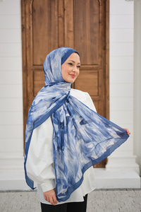 Vintage Desen Şal İndigo Mavi