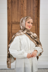 Vintage Desen Şal Koyu Bej