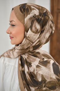 Vintage Desen Şal Koyu Bej