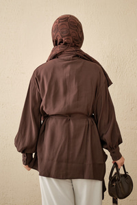 Volanlı Bağcıklı Gömlek Kahverengi