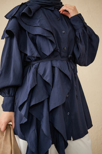 Volanlı Bağcıklı Gömlek Lacivert