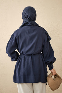 Volanlı Bağcıklı Gömlek Lacivert