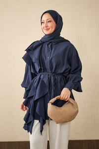 Volanlı Bağcıklı Gömlek Lacivert