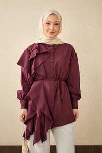 Volanlı Bağcıklı Gömlek Mürdüm