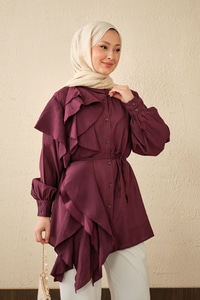 Volanlı Bağcıklı Gömlek Mürdüm