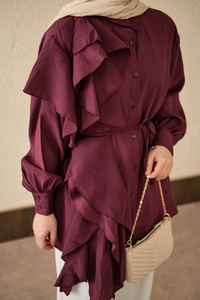 Volanlı Bağcıklı Gömlek Mürdüm