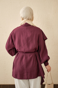 Volanlı Bağcıklı Gömlek Mürdüm