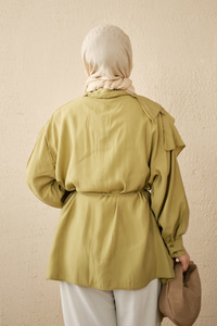 Volanlı Bağcıklı Gömlek Yağ Yeşil