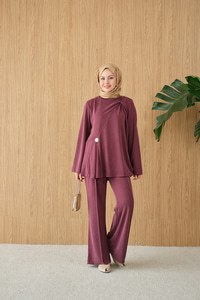 Yaka Bağlama Detay Tokalı Bisiklet Yaka Takım Mürdüm