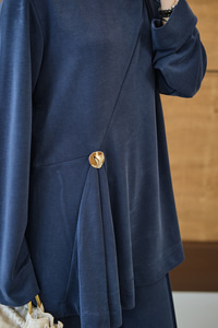 Yaka Bağlama Detay Tokalı Bisiklet Yaka Takım Lacivert