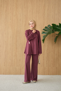 Yaka Bağlama Detay Tokalı Bisiklet Yaka Takım Mürdüm