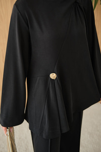 Yaka Bağlama Detay Tokalı Bisiklet Yaka Takım Siyah