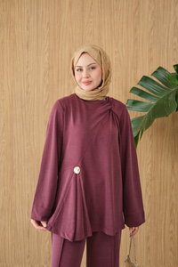 Yaka Bağlama Detay Tokalı Bisiklet Yaka Takım Mürdüm